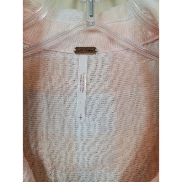 Free People Women's Hey There Button-Down Sunrise Blouse Plaid Pink Small - Picture 2 of 9